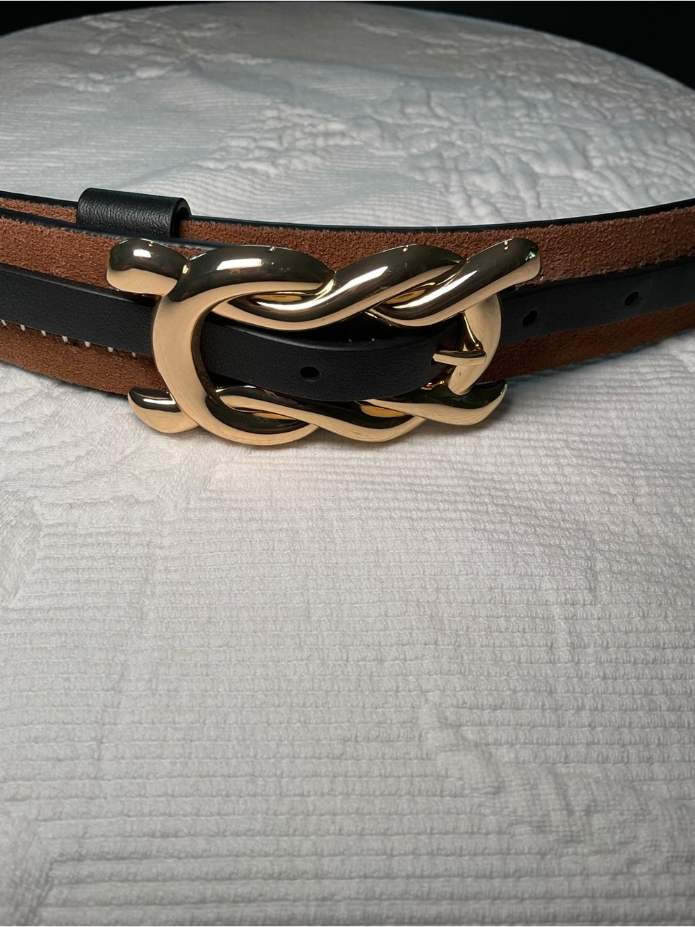 CAbi Brown Leather Belt with Gold Twisted Buckle